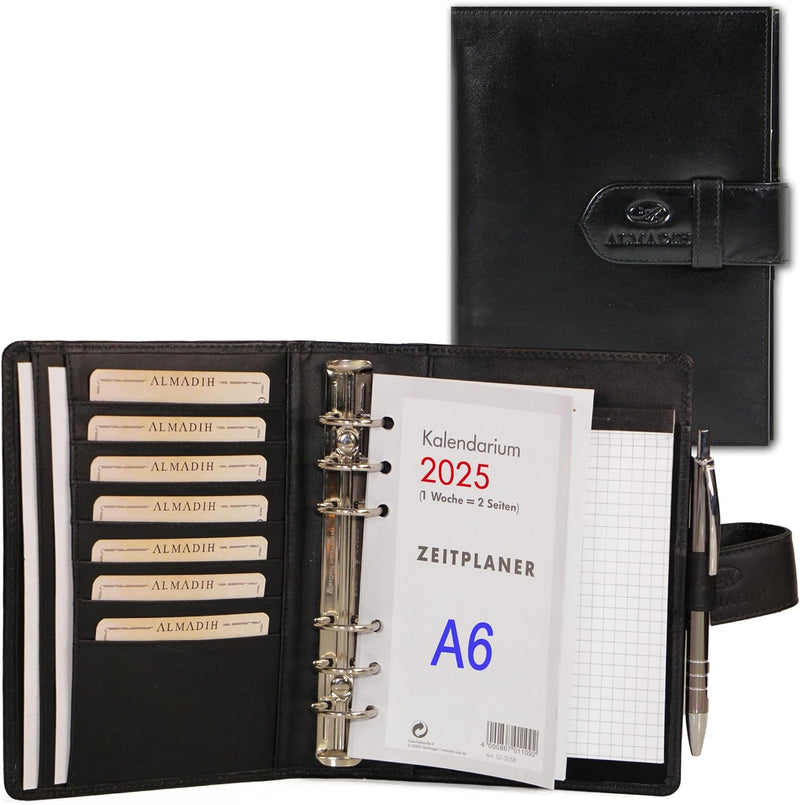 ALMADIH Leder A6 Terminplaner Kalender 2024 Notizblock Premium Leder SCH Geschenkbox Ledermappe Mapp