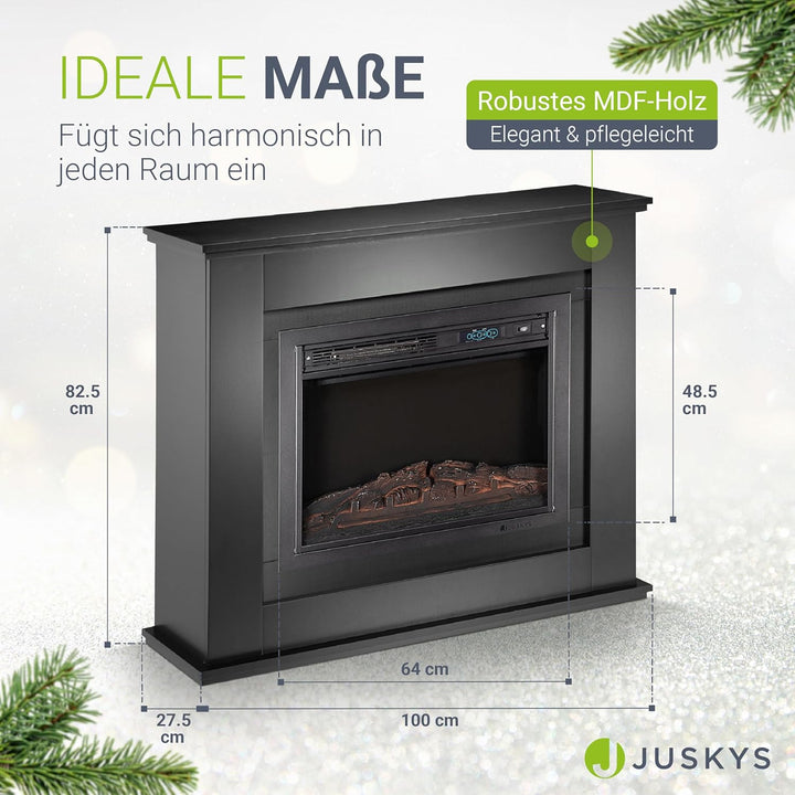 Juskys Elektrokamin 1000 / 2000 W mit Heizung, Kaminfeuer, Flammeneffekt, Fernbedienung, LED Beleuch