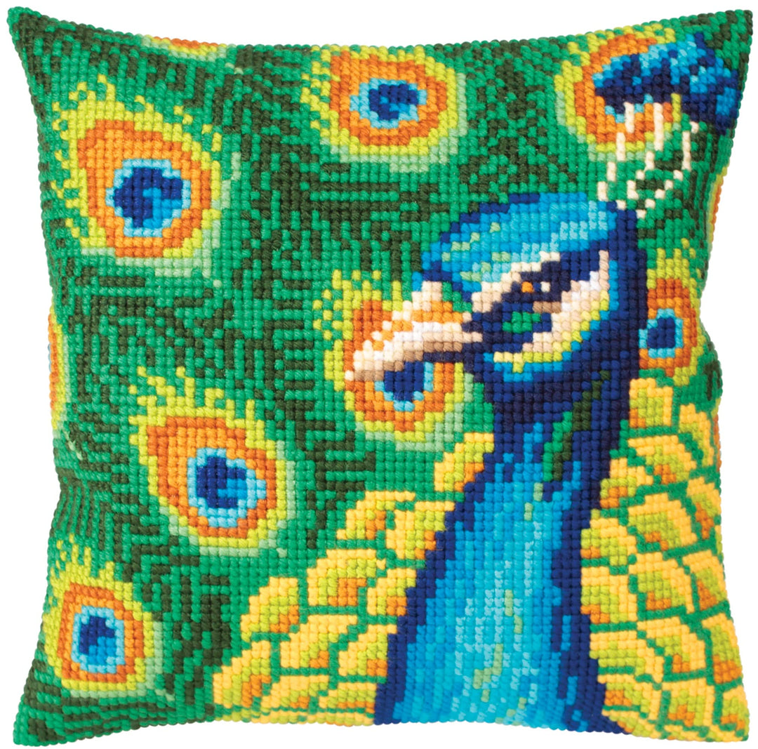 Collection d'Art Stolzer Pfau Kreuzstichkissen, Baumwolle, Mehrfarbig, 40x40cm, Stolzer Pfau