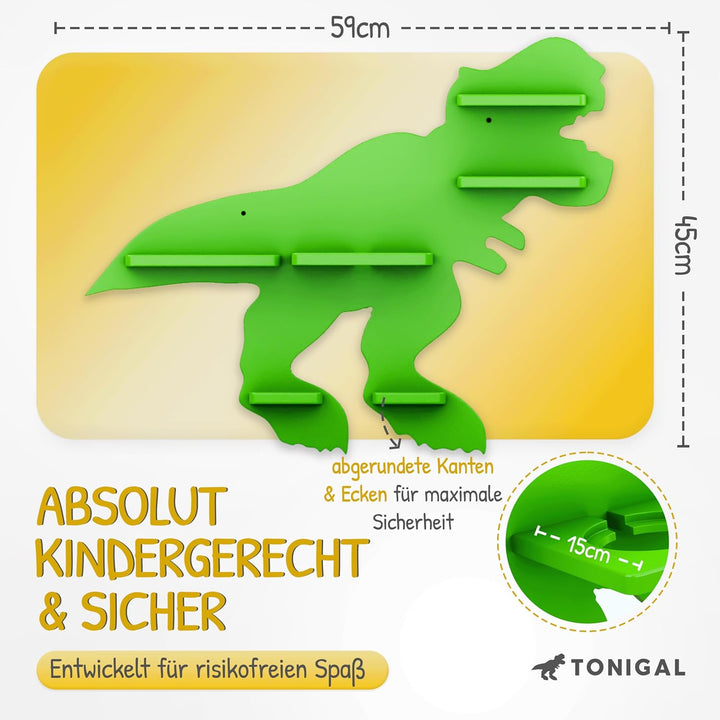 Tonie Regal Dino mit Platz für bis zu 35 Tonie Figuren, Toniebox & Ladestation I Magnetisches Tonieb