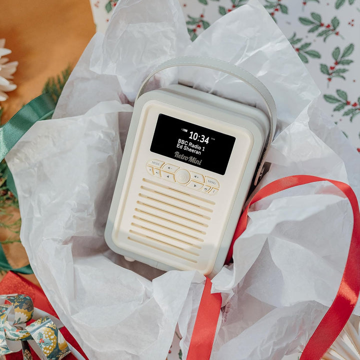 VQ Retro Mini DAB/DAB+ Digital- und FM-Radio mit Bluetooth und Weckfunktion - Hellgrau