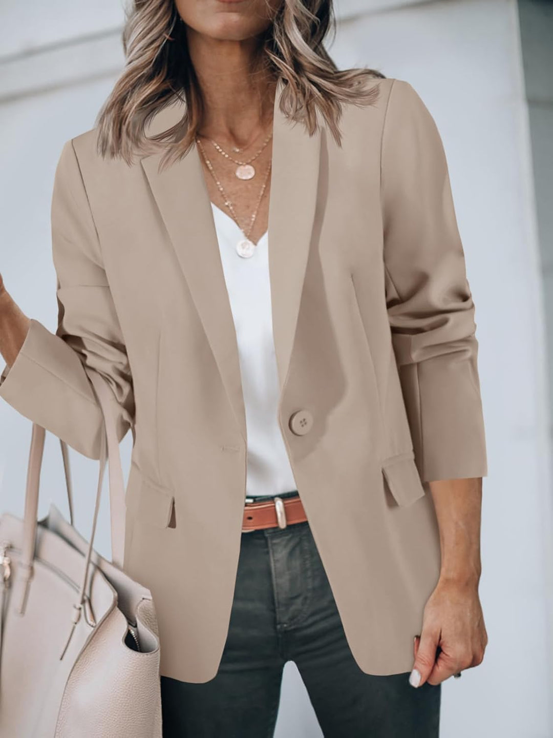 Cicy Bell Damen Langarm Casual Blazer Arbeit Büro Knopf Open Front Jacke Anzug S Khaki, S Khaki