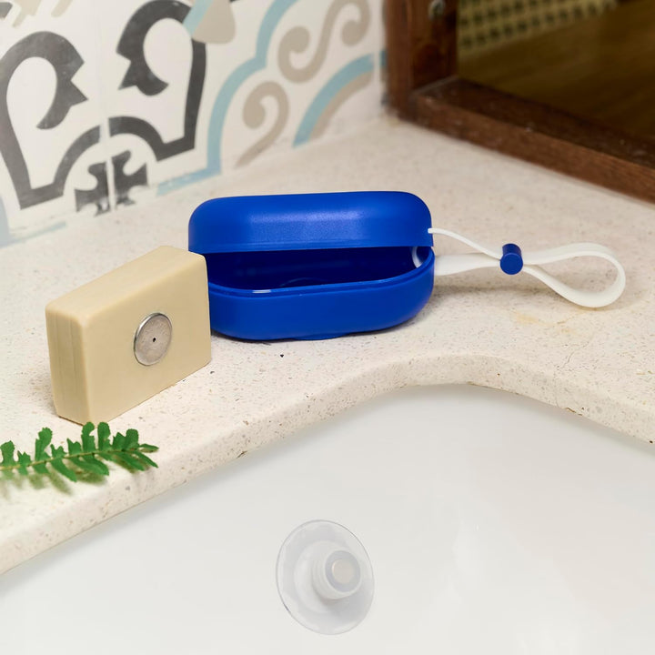 SAVONT Traveler patentierte Seifendose inkl. Jumbo Seifenhalter mit Magnet, Blau Blau mit Seifenhalt