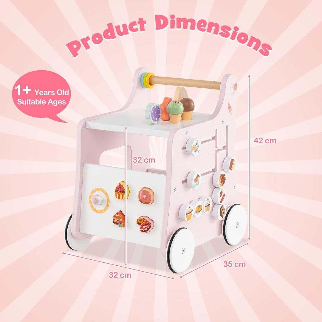 DREAMADE Lauflernwagen Holz, 6-in-1 hölzerne Lauflernhilfe, Baby Walker mit Blöcken & Zubehör, Lernl
