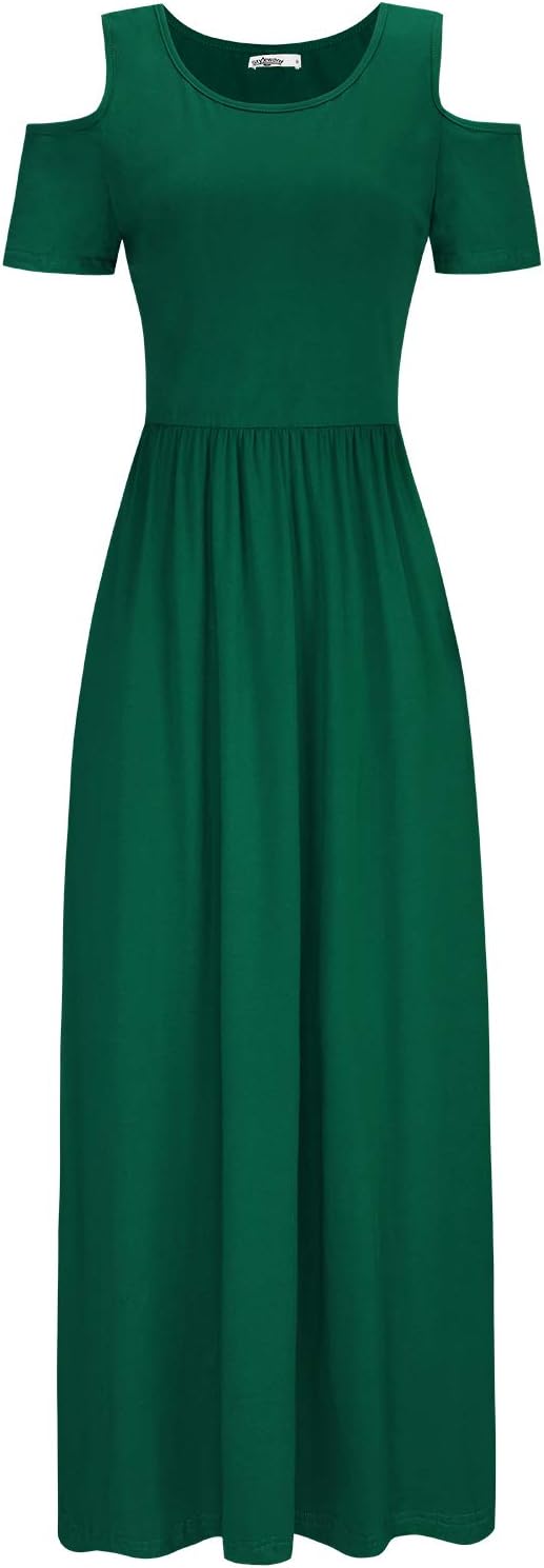 STYLEWORD Sommerkleid Damen Lang Kurzarm Maxikleid Blumen Kleider mit Taschen M Grün-456, M Grün-456