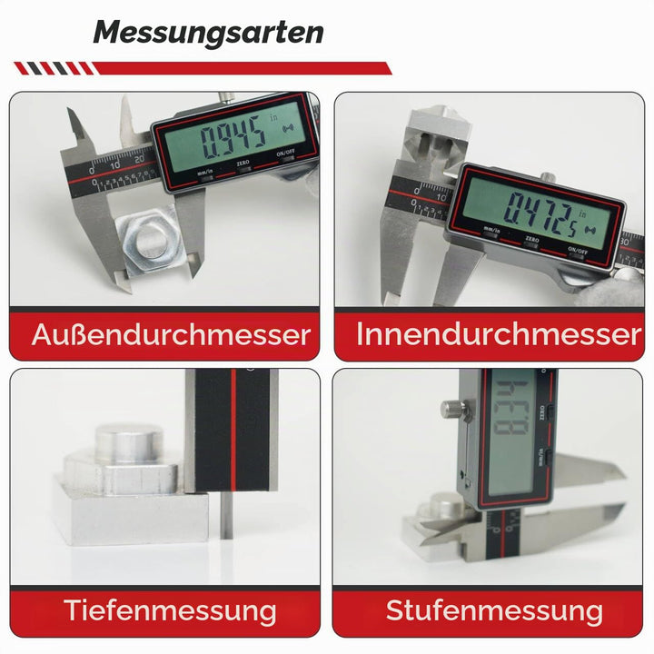 GemRed Digitaler Messschieber 200 mm / 8 Zoll, Kabelloser Edelstahl-Messschieber digital mit grossem