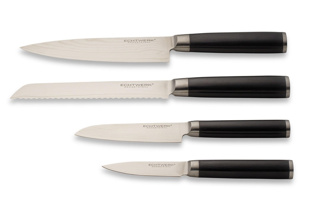 Echtwerk Damaszener Messer Set, 4-TLG, Kochmesser/Küchenmesser, kleines Santokumesser/ japanisches M