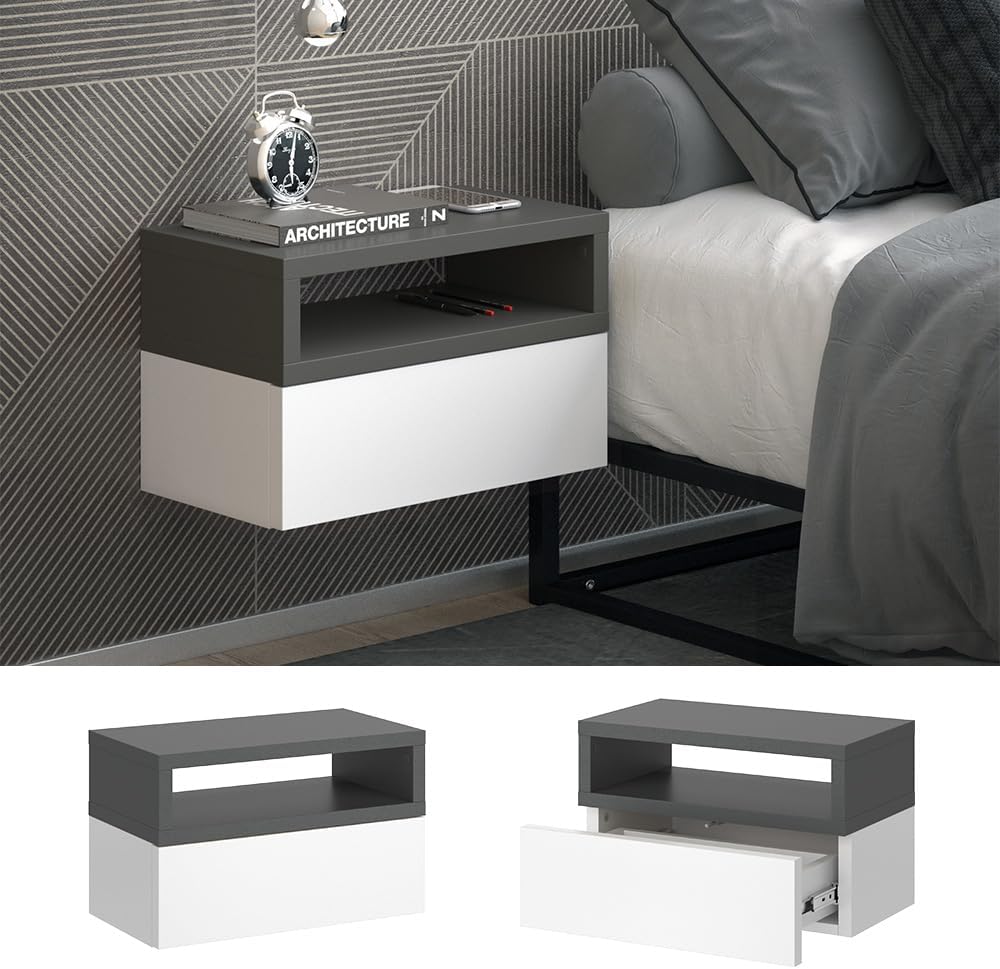 Vicco Nachttisch Urbano, Anthrazit/Weiss, 45 x 28 cm Anthrazit Einzel, Anthrazit Einzel