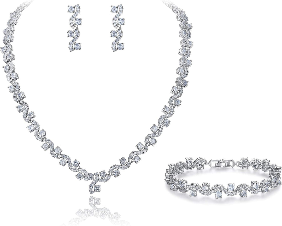 EVER FAITH® Zirkonia Kristall elegant Braut Modeschmuck Schmuck-Sets Silber-Ton N03406-1