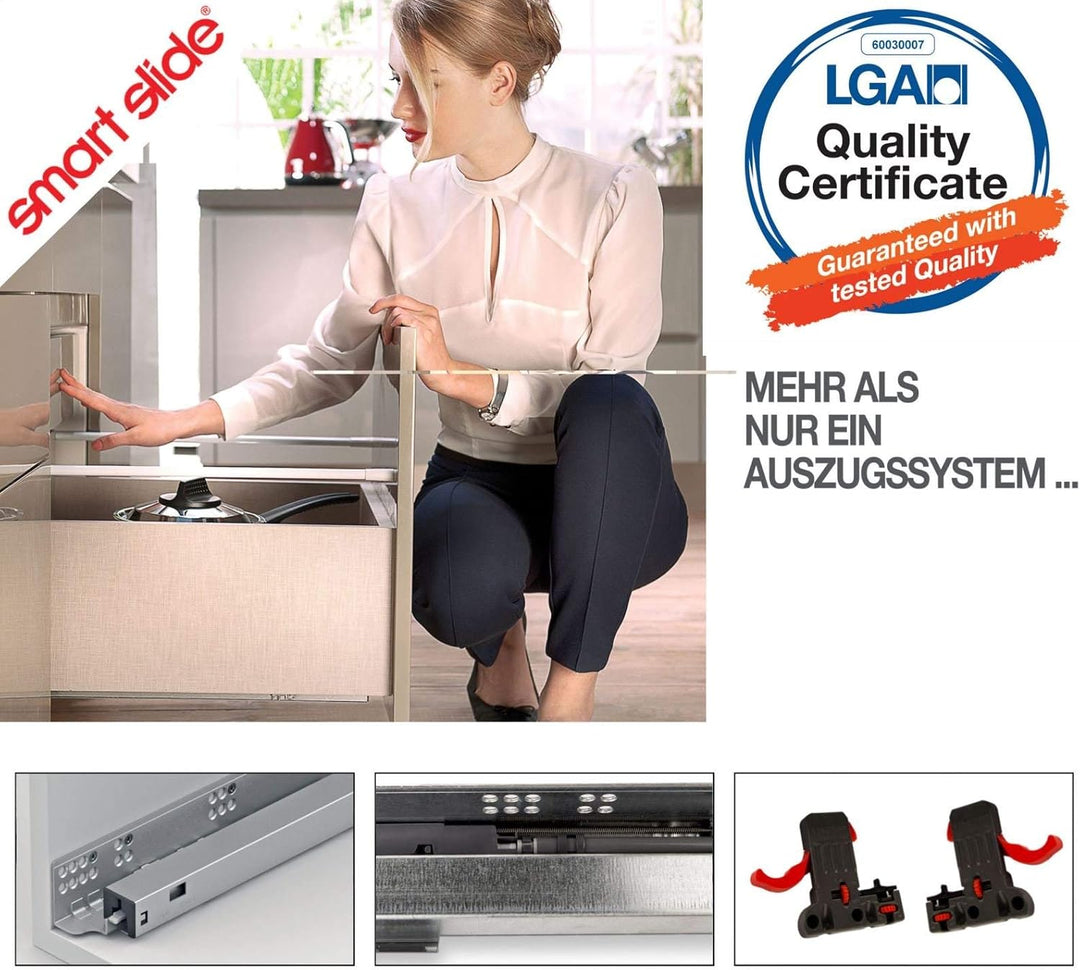 SOTECH 1 Paar Smart Slide Vollauszüge UV4-40-K2D-L350-PS für Holzschublade 350 mm Unterflurführung m