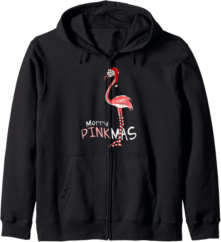 Merry Pinkmas Flamingo im Weihnachts-Outfit mit Santa Mütze Kapuzenjacke