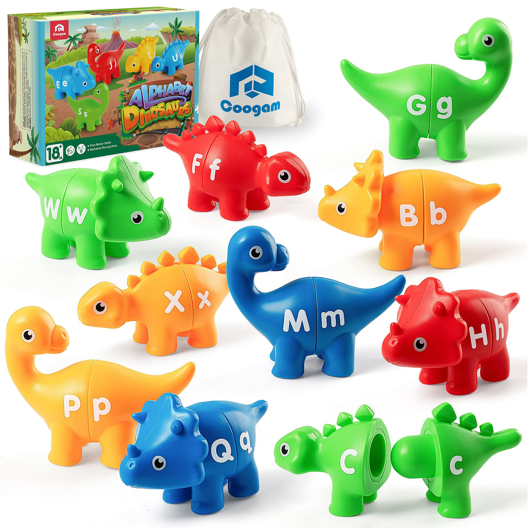 Coogam Matching Letters Feinmotorik Spielzeug, 26 PCS Double-Sided ABC Dinosaurier Alphabet Spiel mi