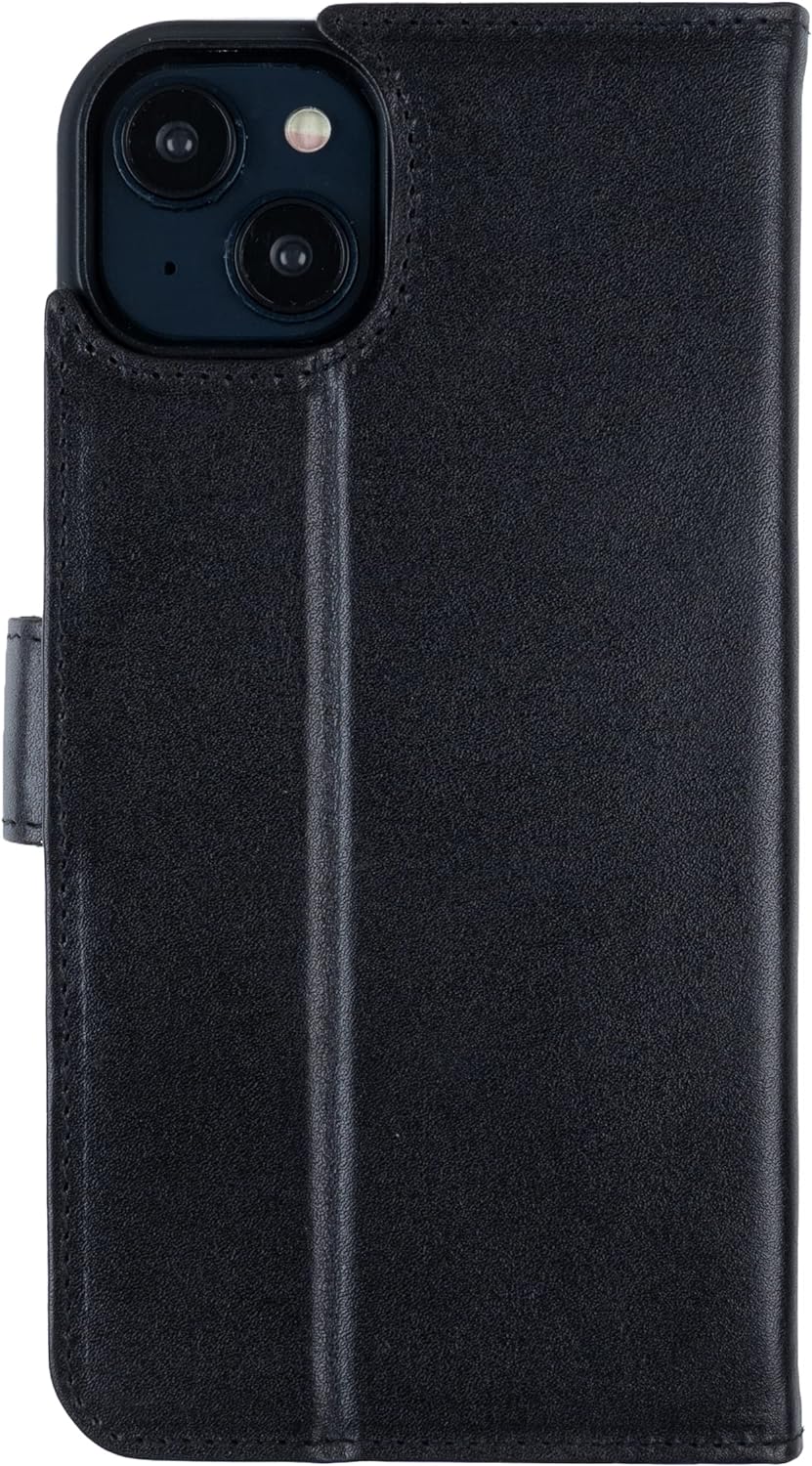 HANS/SON Echtlederhülle für iPhone 14 Plus | 6,7 Zoll | 2 in 1 Ledercase mit Kartenfächern | Schwarz