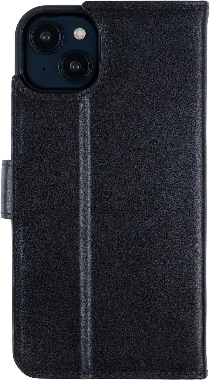 HANS/SON Echtlederhülle für iPhone 14 Plus | 6,7 Zoll | 2 in 1 Ledercase mit Kartenfächern | Schwarz