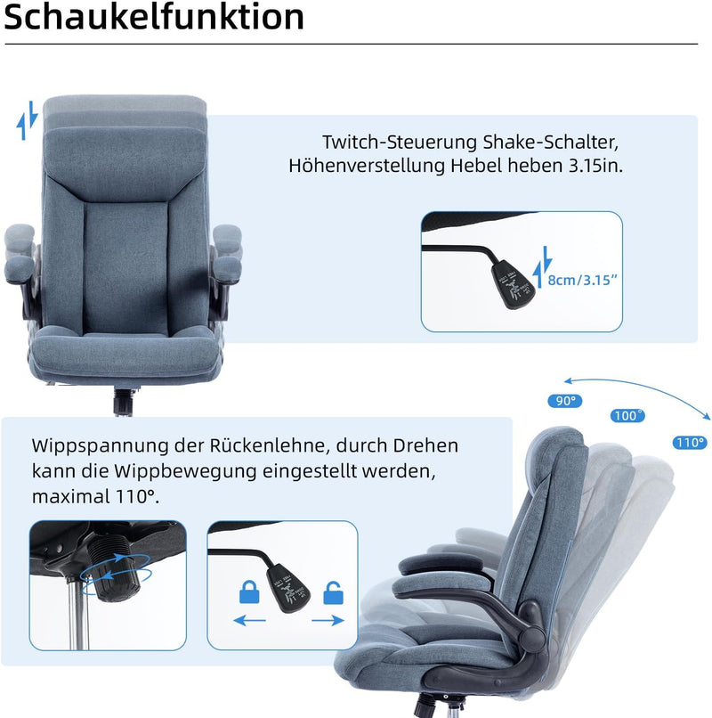 MZLEE Ergonomischer Bürostuhl Computerstuhl Schreibtischstuhl Drehbarer Arbeitsstuhl mit hochklappba