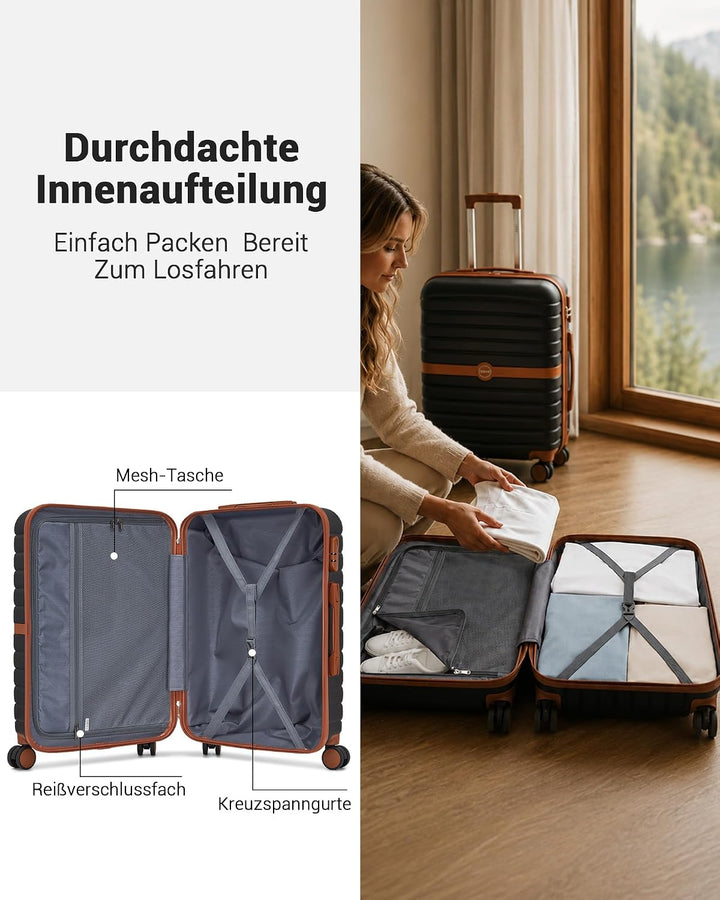 KONO Koffer Reisekoffer Trolley Kofferset 3 Teilig von ABS+PC Hartschalenkoffer mit Zwillingsrollen
