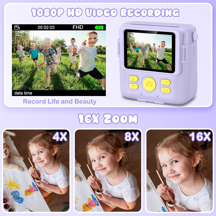Gofunly Kinderkamera Sofortbildkamera, Sofortbildkamera Kinder 2,4 Zoll Bildschirm 1080P Videokamera