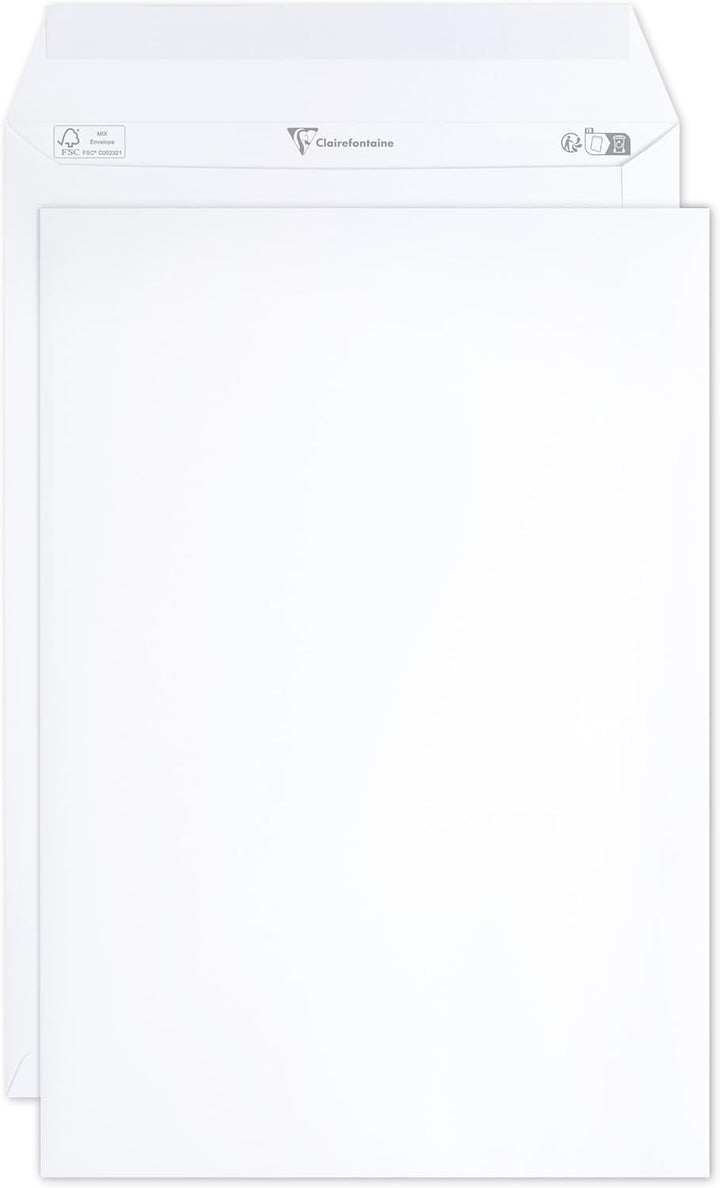 Clairefontaine 8250C - Karton mit 250 Versandtaschen weiss C4-229x324 mm, selbstklebend, 120g, 1 Kar