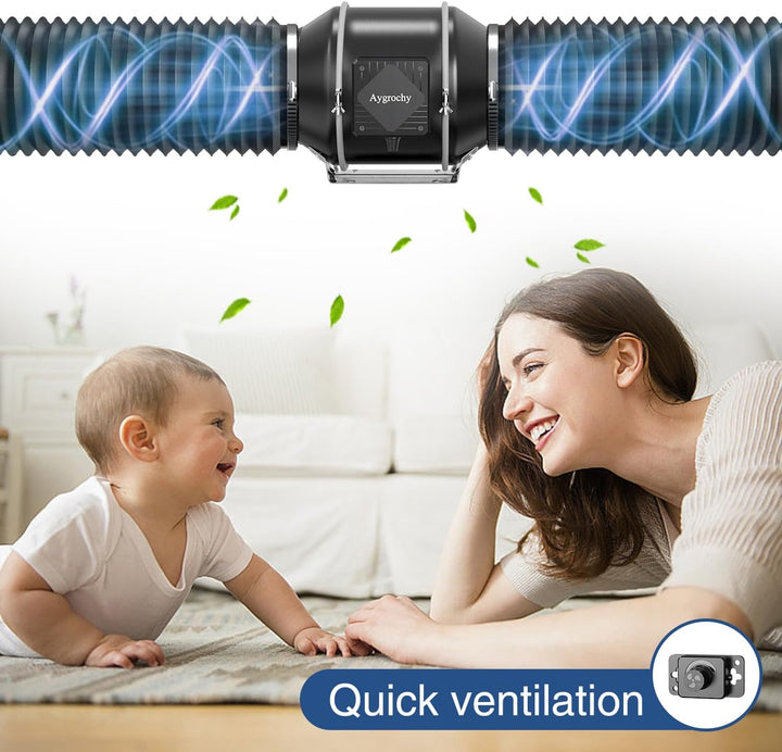 Aygrochy Rohrventilator 125mm, Rohrlüfter 416 m³/h, mit Smart Steuerung, Feuchtigkeitssensor & Timer