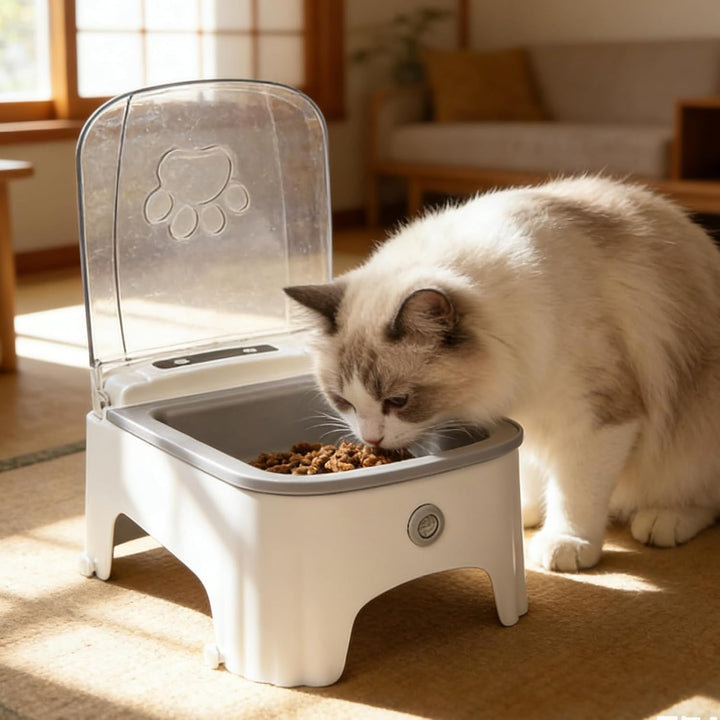 Futterautomat Katze, 23×17×11.5cm Futterautomat Katze Frienhund, Automatischer Futterspender, Katzen