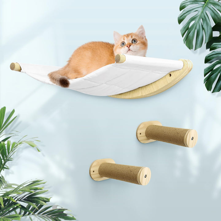 Katzen Kletterwand Set,Kletterwand Katzen XL Extra Stabil und Gross,Katzenhängematte & 2 Katzenleite
