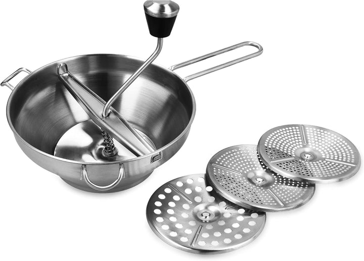 Hominas Manueller Lebensmittelmixer, Passiergerät aus Edelstahl mit 3 Siebeinsatz Rotationsmühle Pas