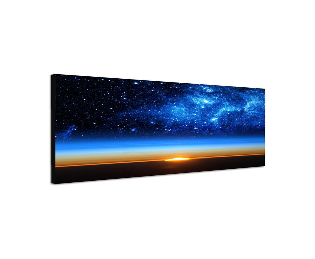 Wandbild auf Leinwand als Panorama in 150x50cm Erde Weltall Galaxie Sterne