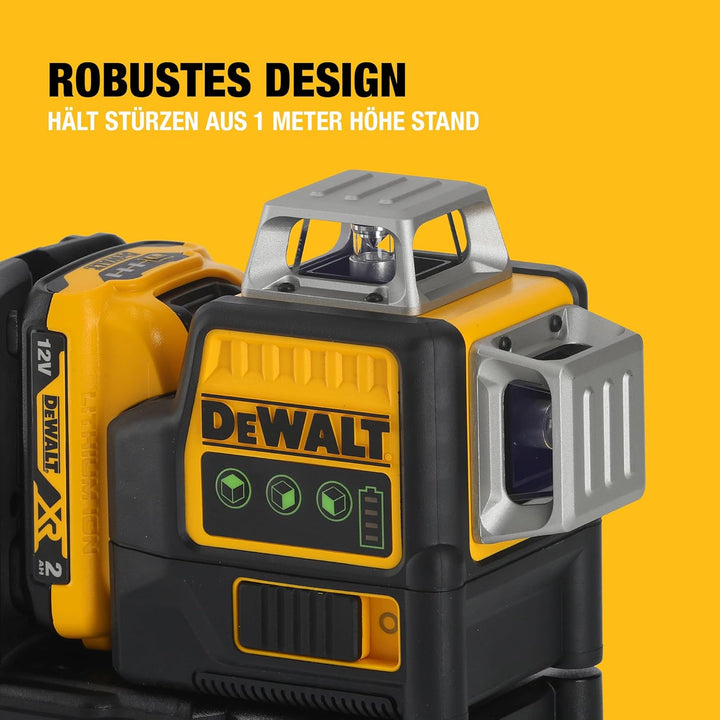 Dewalt Linienlaser (selbstnivellierender 3x360°,10,8V, 2Ah, manueller Modus ab 4° (Blinkmodus), Arbe