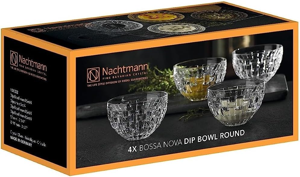 Nachtmann Dipschalen Ø 9,8 cm, 4 Stück, Bossa Nova, 101322, Snackschalen aus Kristallglas, Serviersc