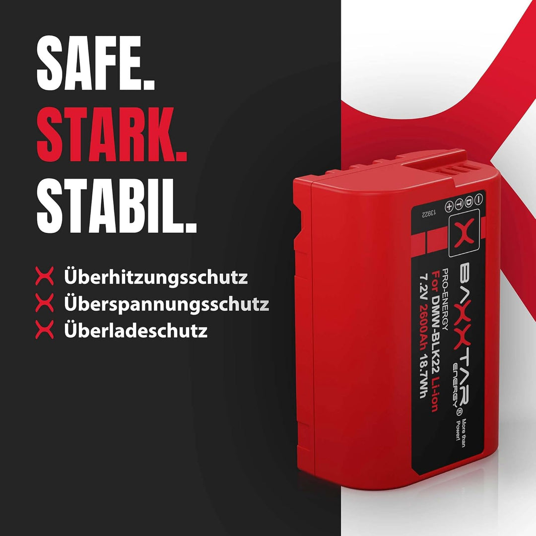 Baxxtar Pro DMW-BLK22 E Kamera-Akku 2X (2400mAh) - kompatibel mit Panasonic DC S5 S5II S5II-X S5K G9
