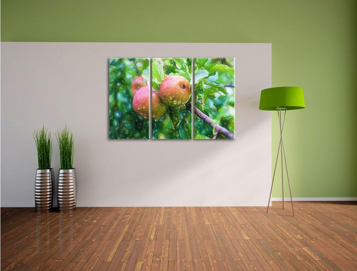 Pixxprint Wilde Äpfel Buntstift Effekt als Leinwandbild/Grösse: 3 Teilig (120x80 cm) cm/Wandbild/Kun