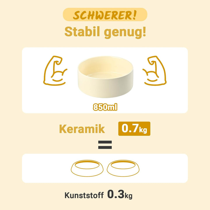SPUNKYJUNKY Hundenapf Keramik Fressnapf Erhöhter Futternapf Wassernapf mit Bambus Ständer für mittel