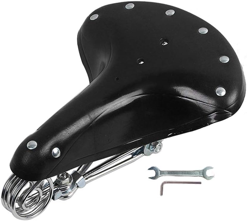 Fahrradsitz, Baceyong Bequemer Fahrradsattel, Vintage klassischer Rindsleder Fahrradsitz mit Federn