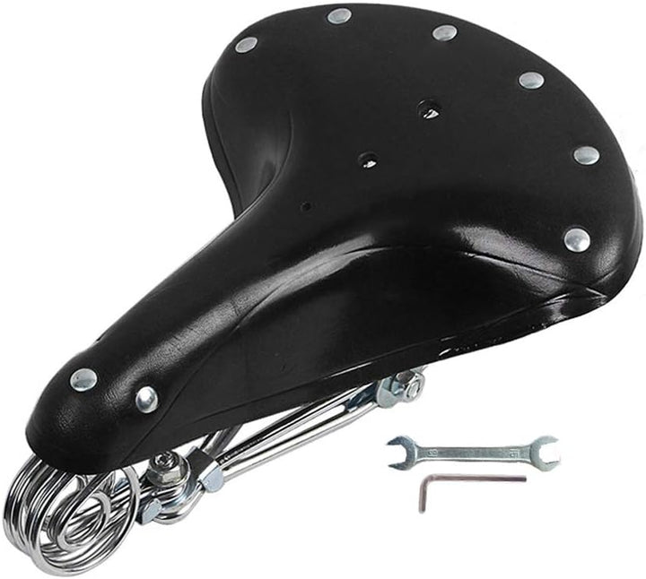 Fahrradsitz, Baceyong Bequemer Fahrradsattel, Vintage klassischer Rindsleder Fahrradsitz mit Federn