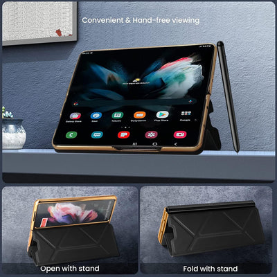 COQUE Hülle für Samsung Galaxy Z Fold 4, Schlanke Lederhülle mit Stifthalter, Faltbare Hülle für Sam