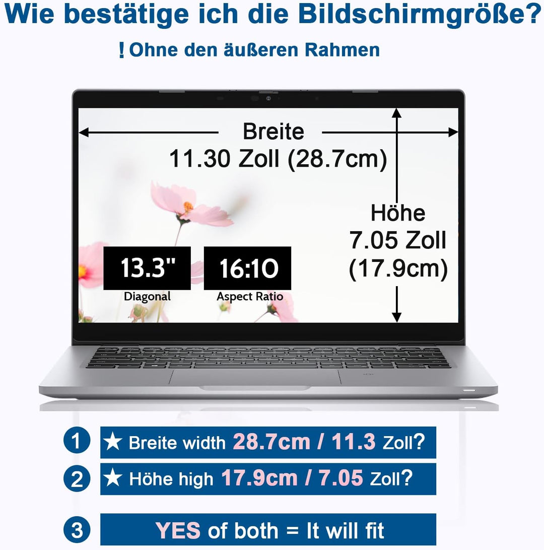 Laptop Sichtschutzfolie 13.3 Zoll, 16:10 Seitenverhältnis Abnehmbarer Sichtschutz Anti Blaulicht Ble