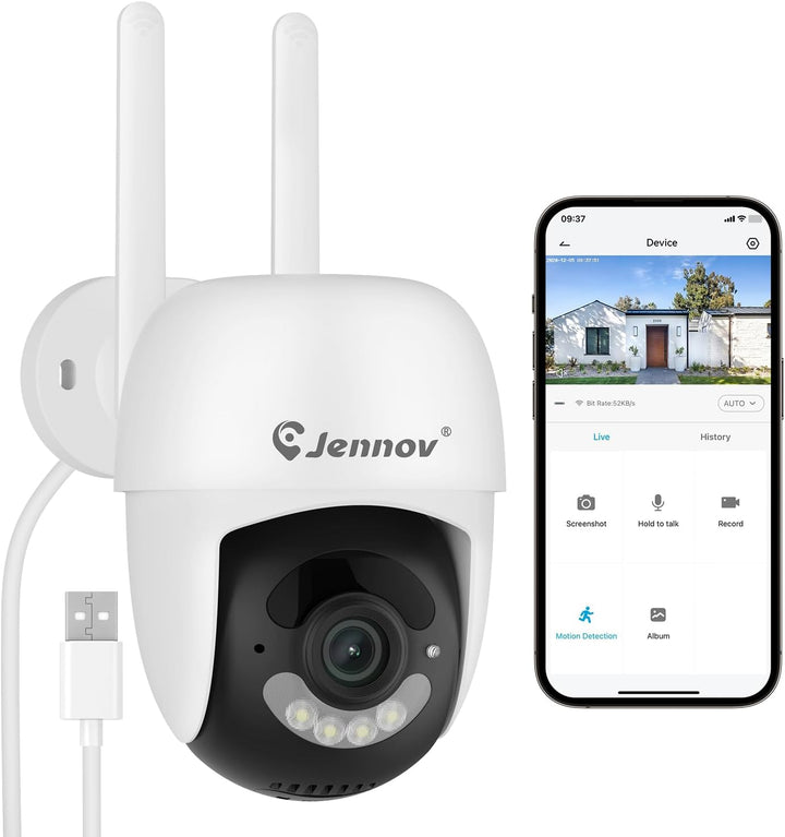 Jennov 2K Überwachungskamera Aussen, 360° PTZ WLAN IP Kamera mit 2-Wege-Audio, Automatische Nachverf