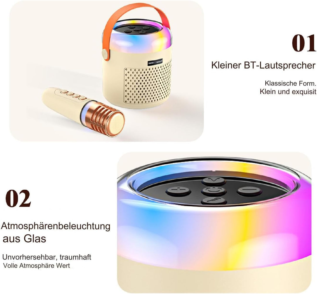 Karaoke für Kinder - Musikplayer mit LED-Lichtern | Tragbarer Karaoke-Lautsprecher mit Mikrofon,Für