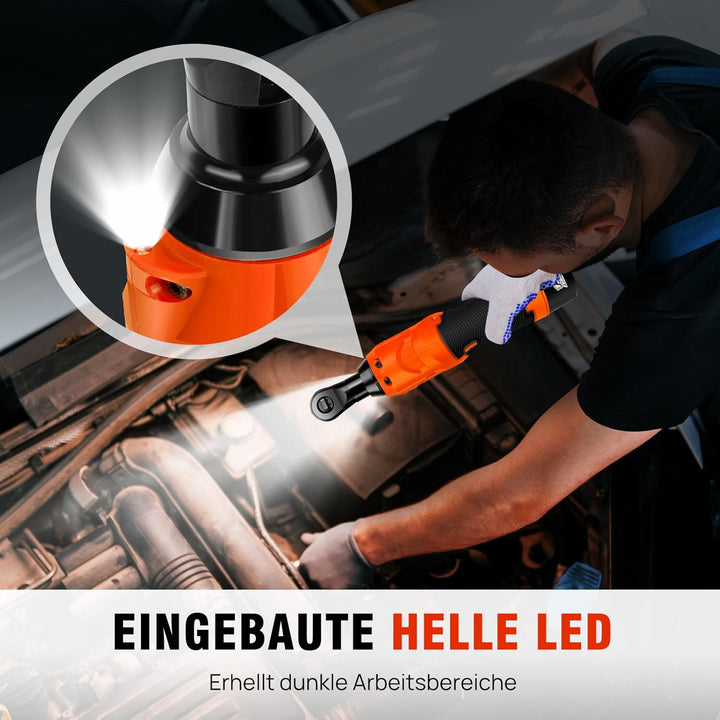 12V Akku Ratschenschlüsse 3/8 Zoll, 40Nm Elektrischer Ratschenschlüssel 2 x 1500mAh Akku, 7 Steckdos