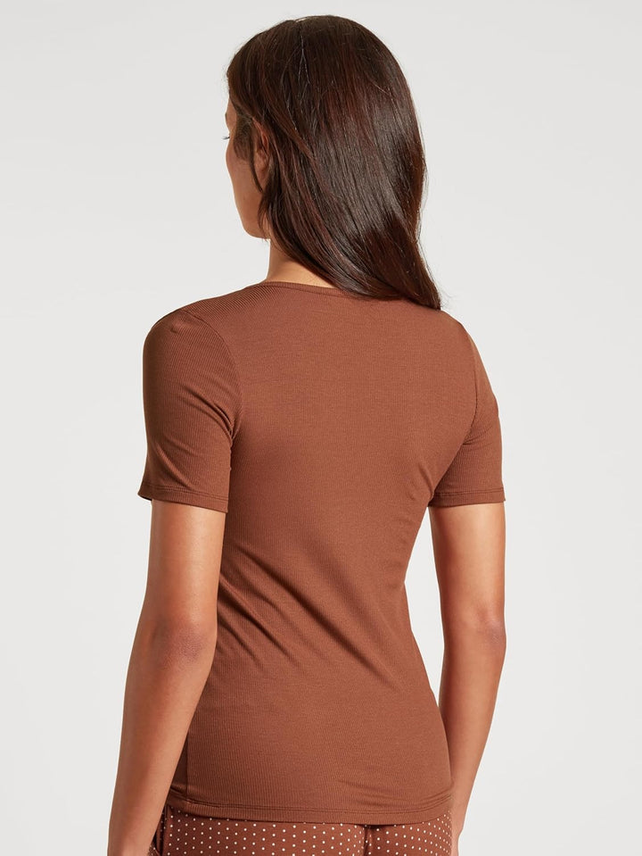 CALIDA Favourites T-Shirt Damen, mit Knopfleiste, Feinripp, schnelltrocknend und geruchshemmend, Gin