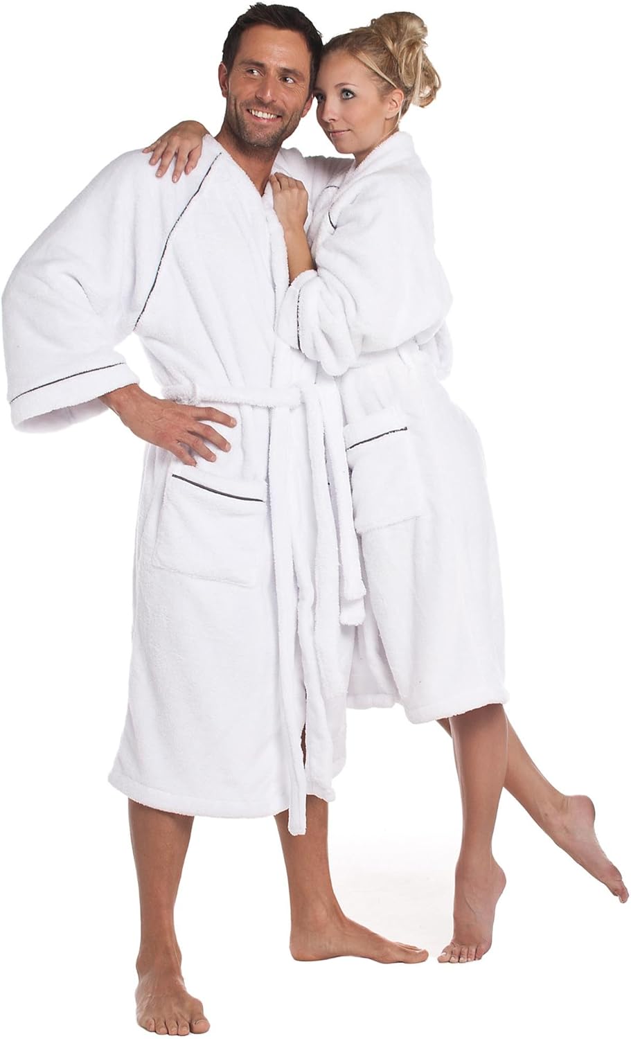 CelinaTex WellSoft Bademantel Kimono Damen Herren M weiss Mikrofaser Morgenmantel Coral-Fleece Sauna