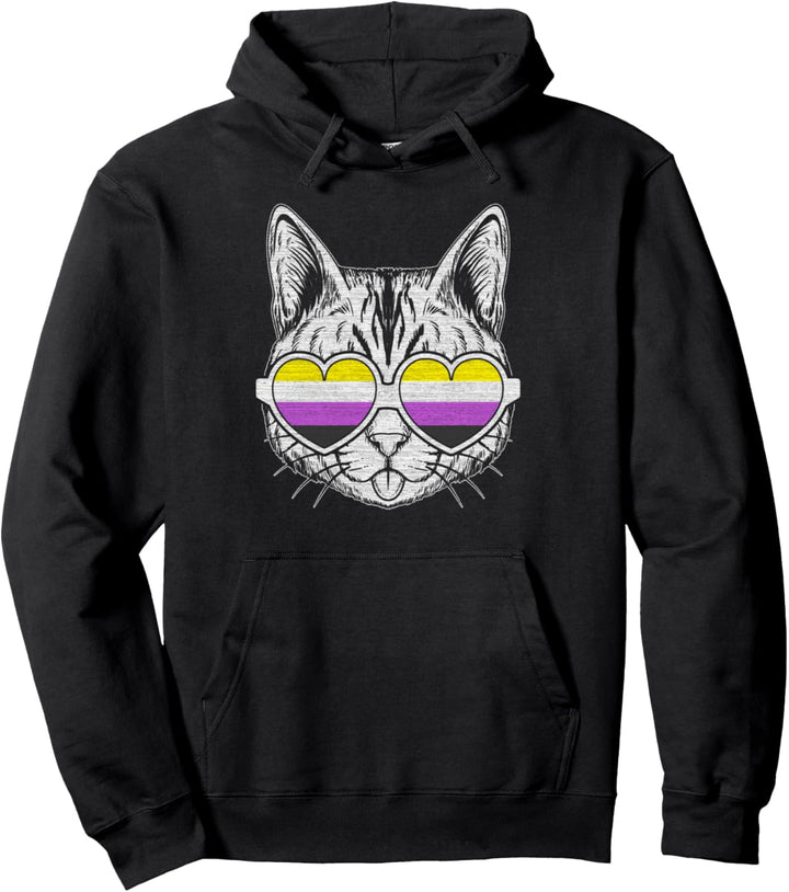 Nicht-binäre Flaggenfarben, Katze mit Brille, LGBT-Stolz Pullover Hoodie