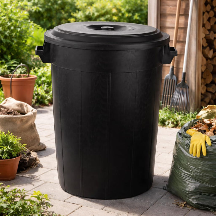 Universaltonne 100 Liter Deckel 2 Tragegriffen Allzweck Tonne Schwarz (100 Liter Tonne mit