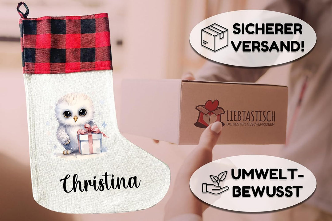 LIEBTASTISCH - Personalisierte Weihnachtssocken mit Tieren - 40cm x 30cm - Weihnachtsstrumpf zum Nik