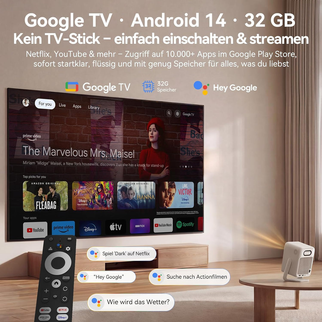 WANBO T2 Ultra Smart Beamer Google TV 14, Netflix/Live TV, Native 1080P, 500 ANSI, KI Autofokus Trap
