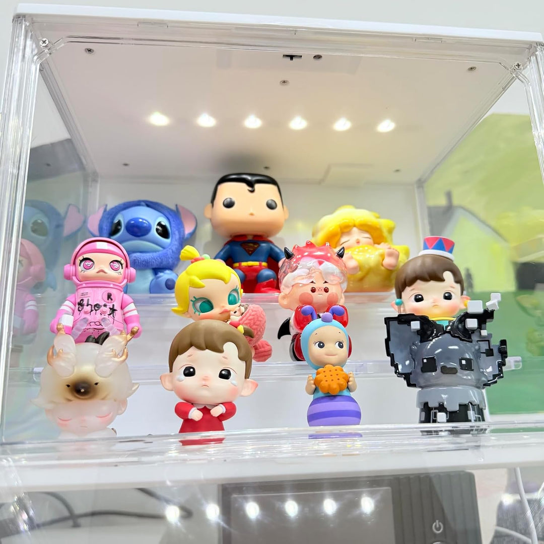 Acryl Vitrine Schaukasten mit LED, Glasvitrine mit Magnettür für Action Figuren, Spielzeug, Blind Bo