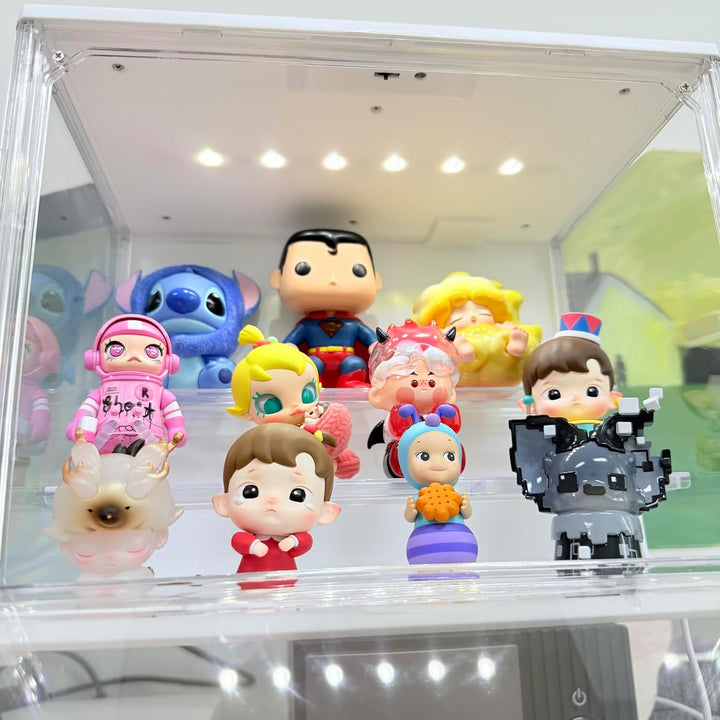 Acryl Vitrine Schaukasten mit LED, Glasvitrine mit Magnettür für Action Figuren, Spielzeug, Blind Bo