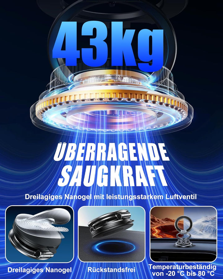 Glangeh Ganzmetall Ultradünne handyhalterung Auto Magnet, [95 LBS starker Vakuum- und Gel-Saugnapf]