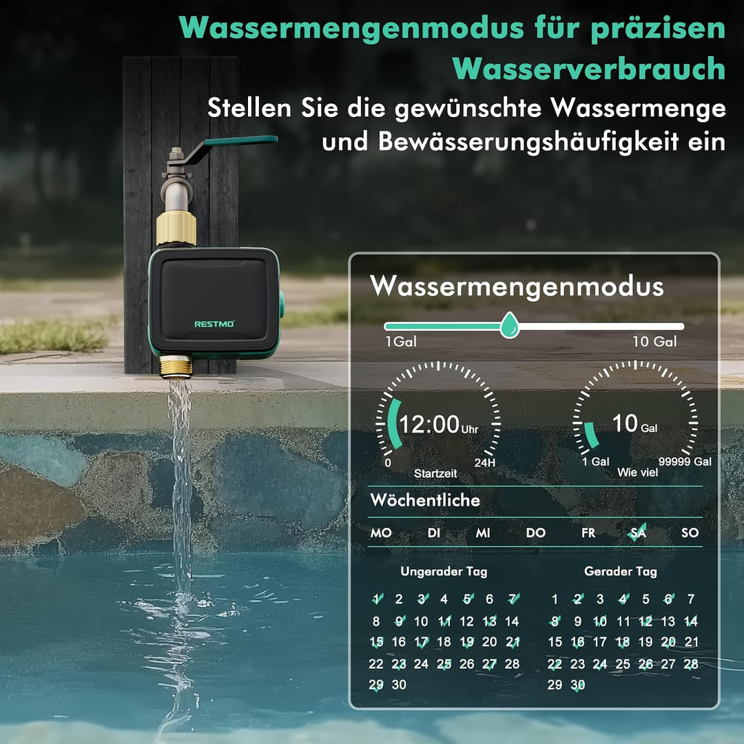 RESTMO Bewässerungscomputer 1 Ausgänge, Bluetooth Bewässerungstimer | App-Steuerung, 3 Modi (auto/ma