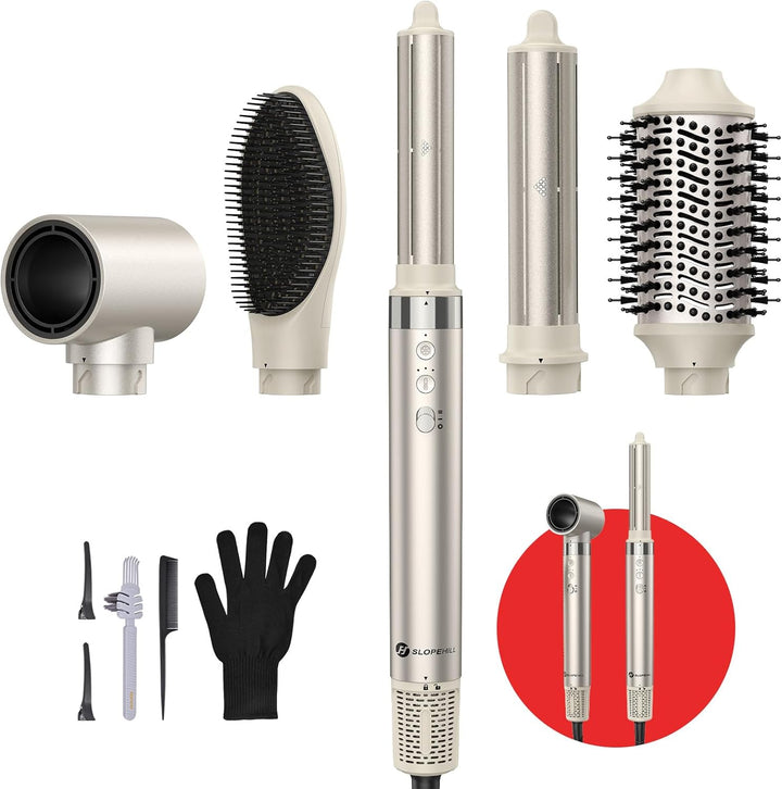 Slopehill Airstyler 5 IN 1, Ionen Föhn 110000 U/Min, Multifunktionaler Hairstyler, Lockenstab Automa